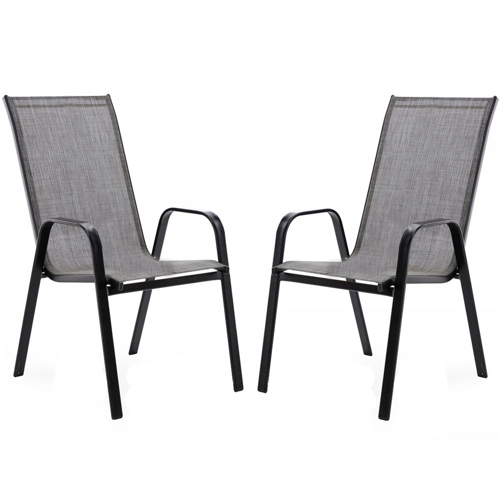 Set 2 scaune gradina stivuibile, cadru otel vopsit cu pulbere, acoperire textilen, 55x72x96 cm, gri