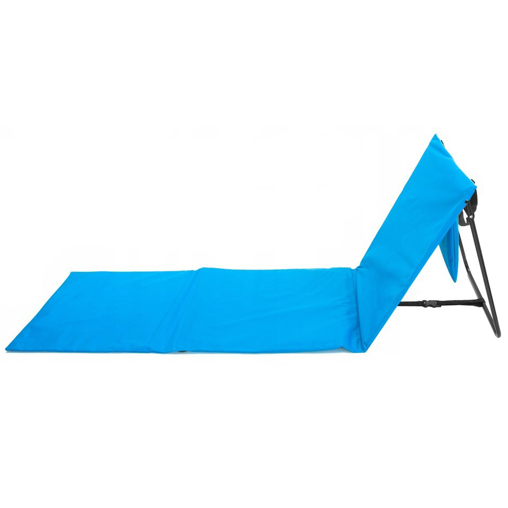 Sezlong plaja pliabil spatar cadru metalic reglabil compact, 150x47x48 cm, buzunar, albastru