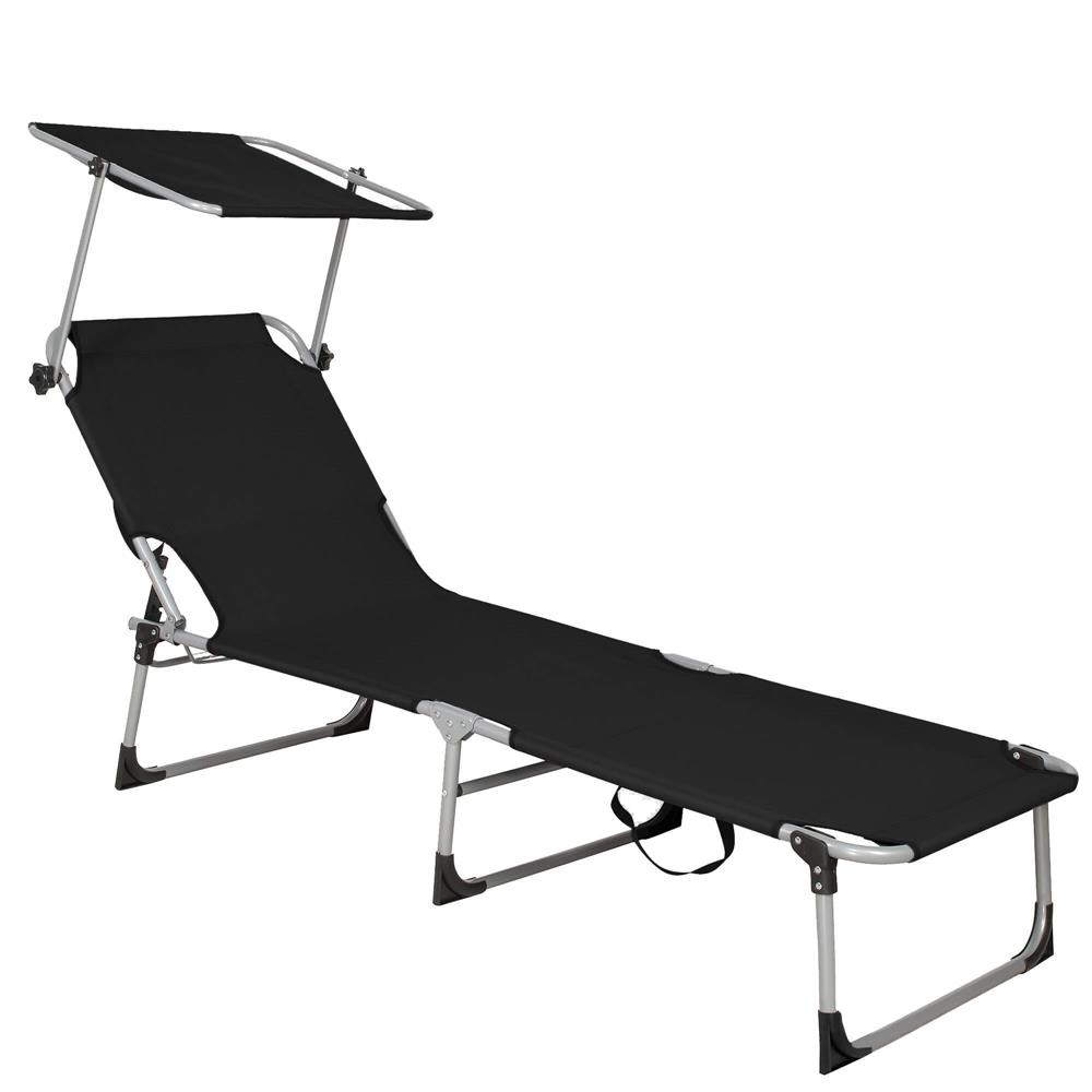 Sezlong pliabil parasolar reglabil 3 pozitii poliester metal, 188x57x38 cm, maxim 120 kg, gri