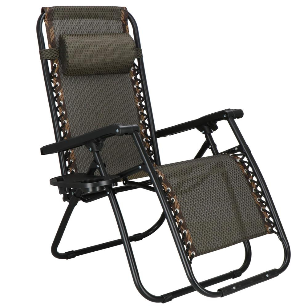 Sezlong pliabil cu masuta laterala si tetiera, spatar reglabil, textilene impermeabil, max 120 kg, 175x67 cm, maro