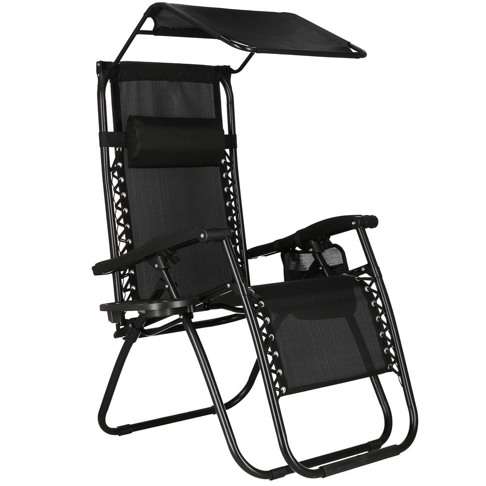 Sezlong pliabil relax zero gravity parasolar reglabil, 175 cm, maxim 120 kg, negru