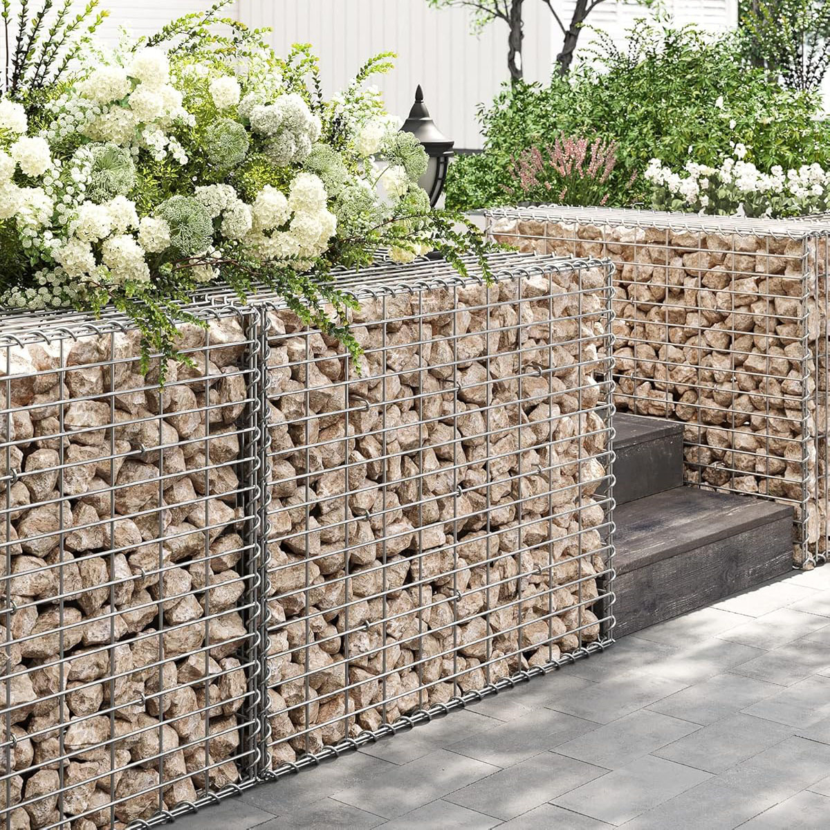 Cos gabioane pietre otel galvanizat D4 mm, ochiuri 5x10 cm, montaj fara unelte, 100x80x30 cm, argintiu