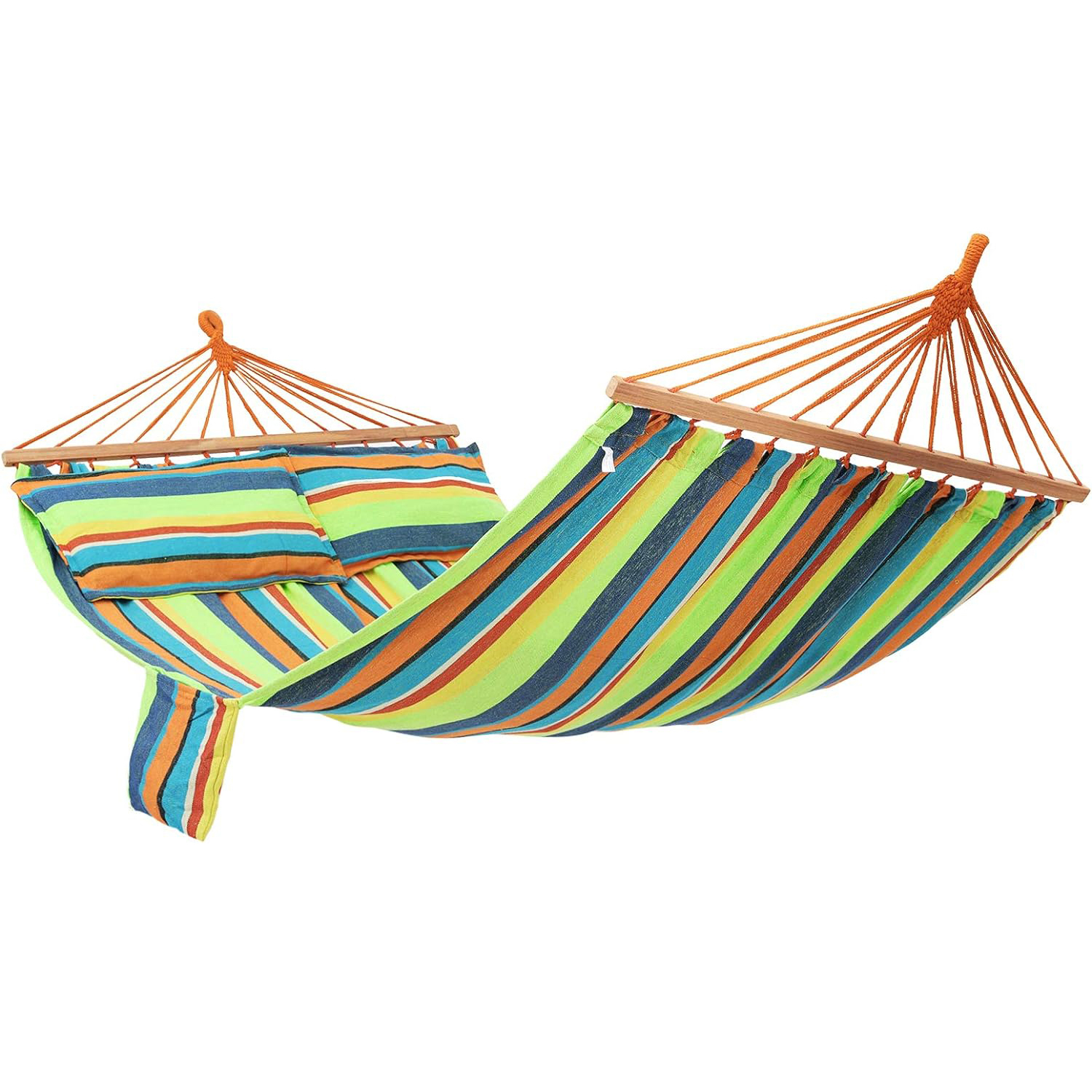 Hamac dublu cu bara lemn, perne incluse, maxim 300 kg, 210x150 cm, multicolor