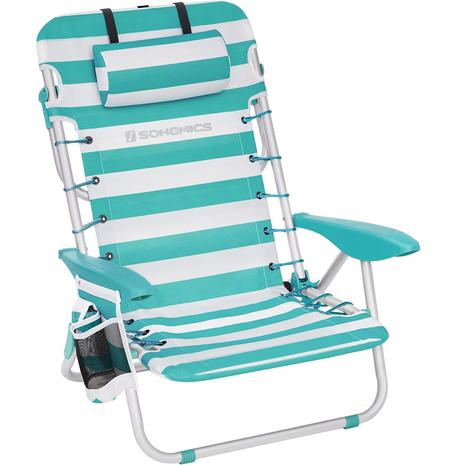 Scaun plaja portabil cu spatar rabatabil 4 pozitii, cadru aluminiu Oxford 600D, max 150 kg, 68x63x75 cm, alb verde