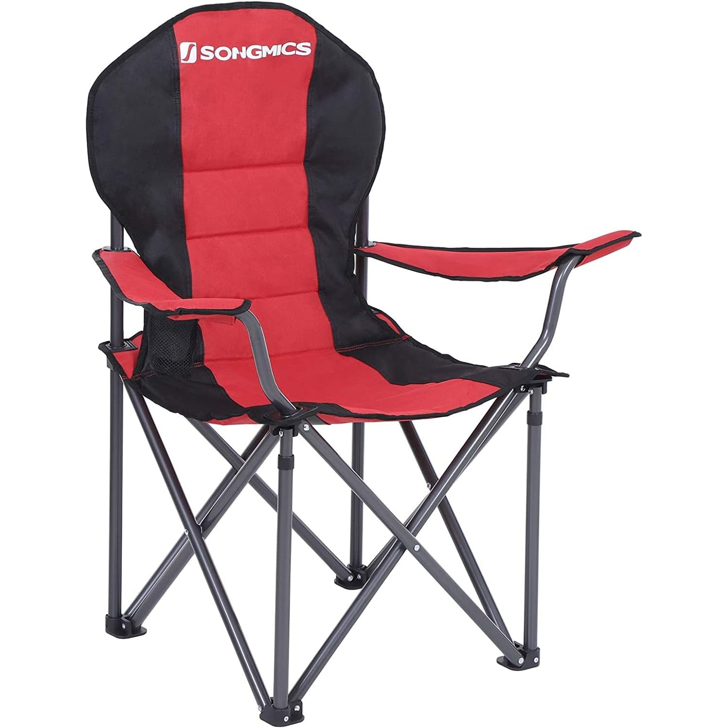 Scaun pliabil camping cu sezut buretat, suport bauturi, husa transport, 250 kg, 90x55x102 cm, rosu