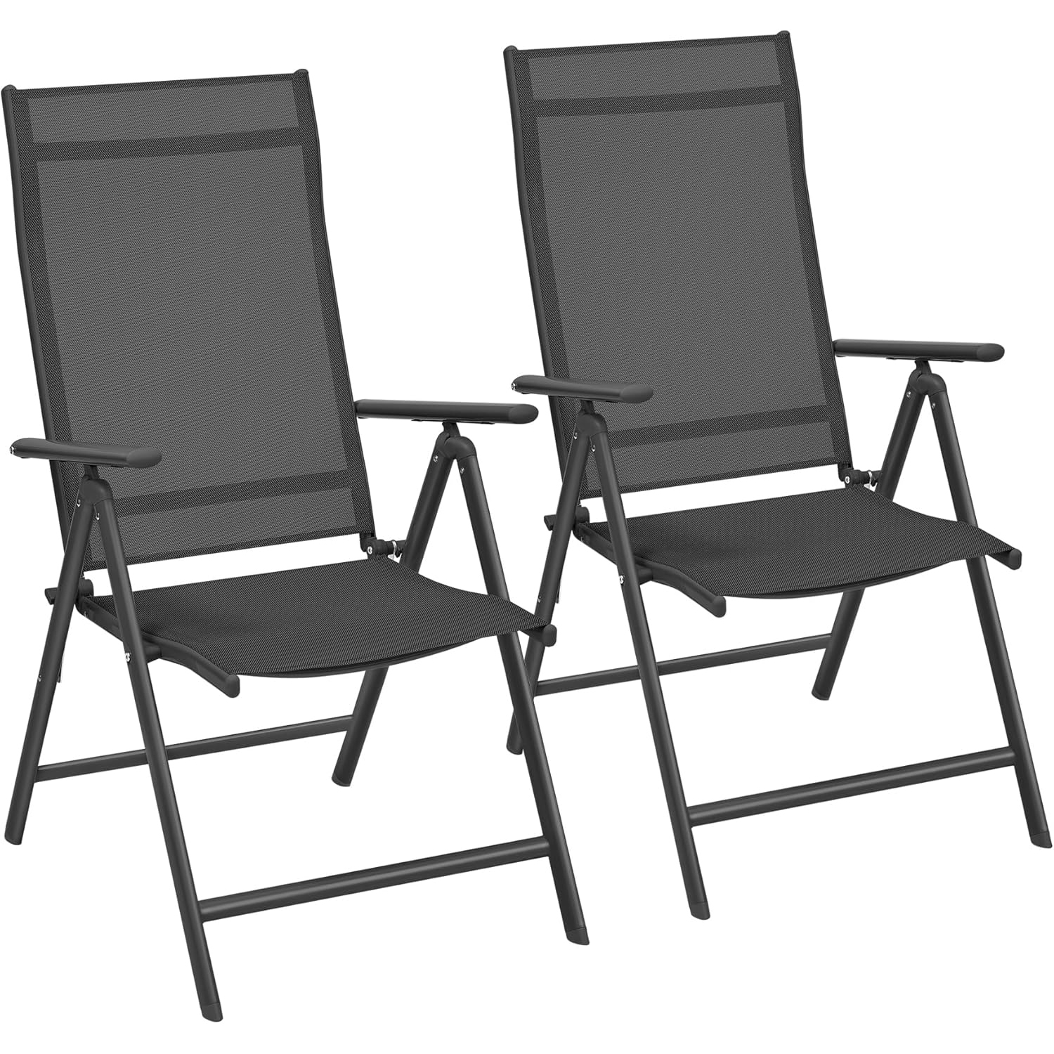 Set 2 scaune gradina pliabile cu spatar reglabil 8 pozitii, 150 kg, 56x70x106 cm, negru