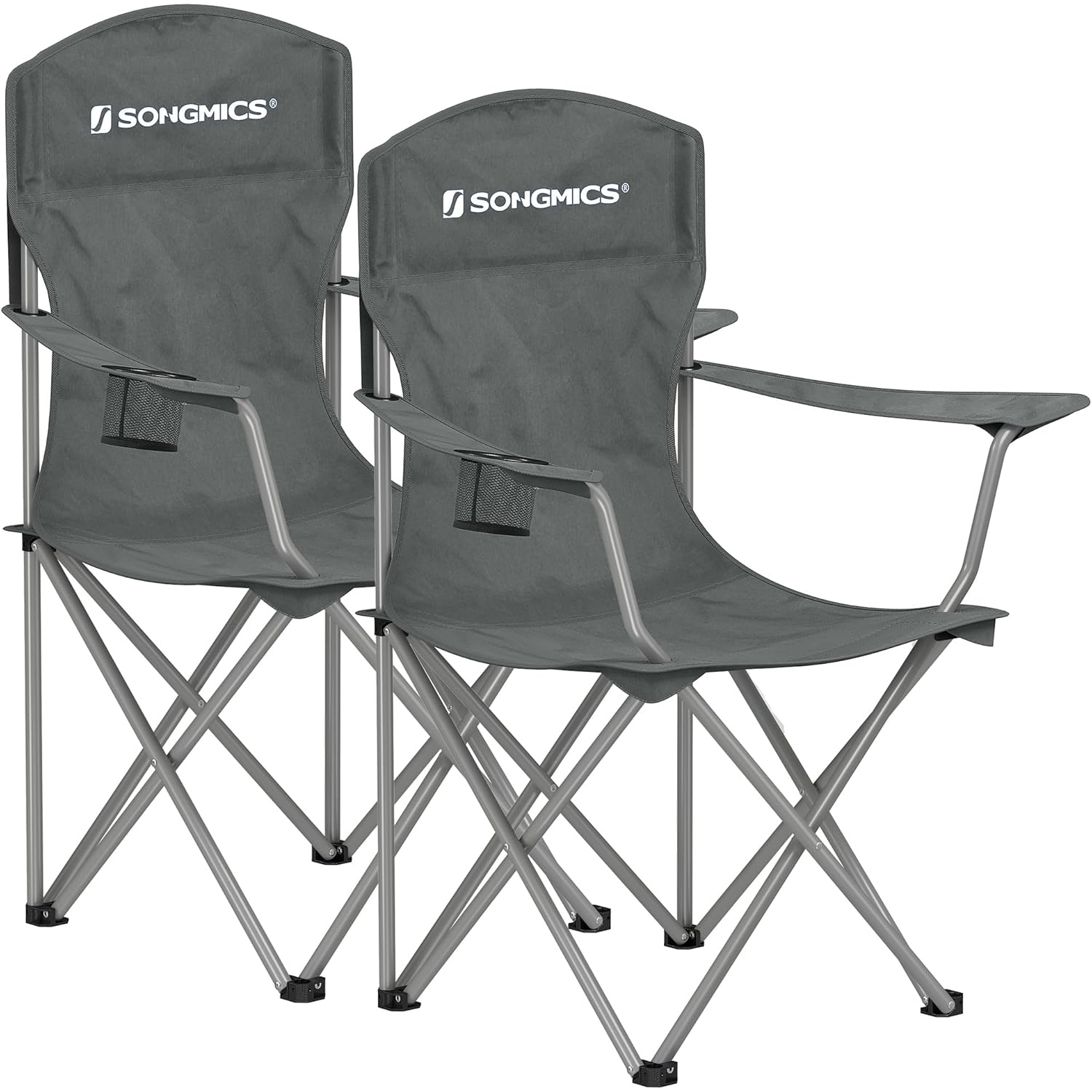 Set 2 scaune pliabile camping cu suport bauturi, husa transport, 150 kg, 54x86x97 cm, gri