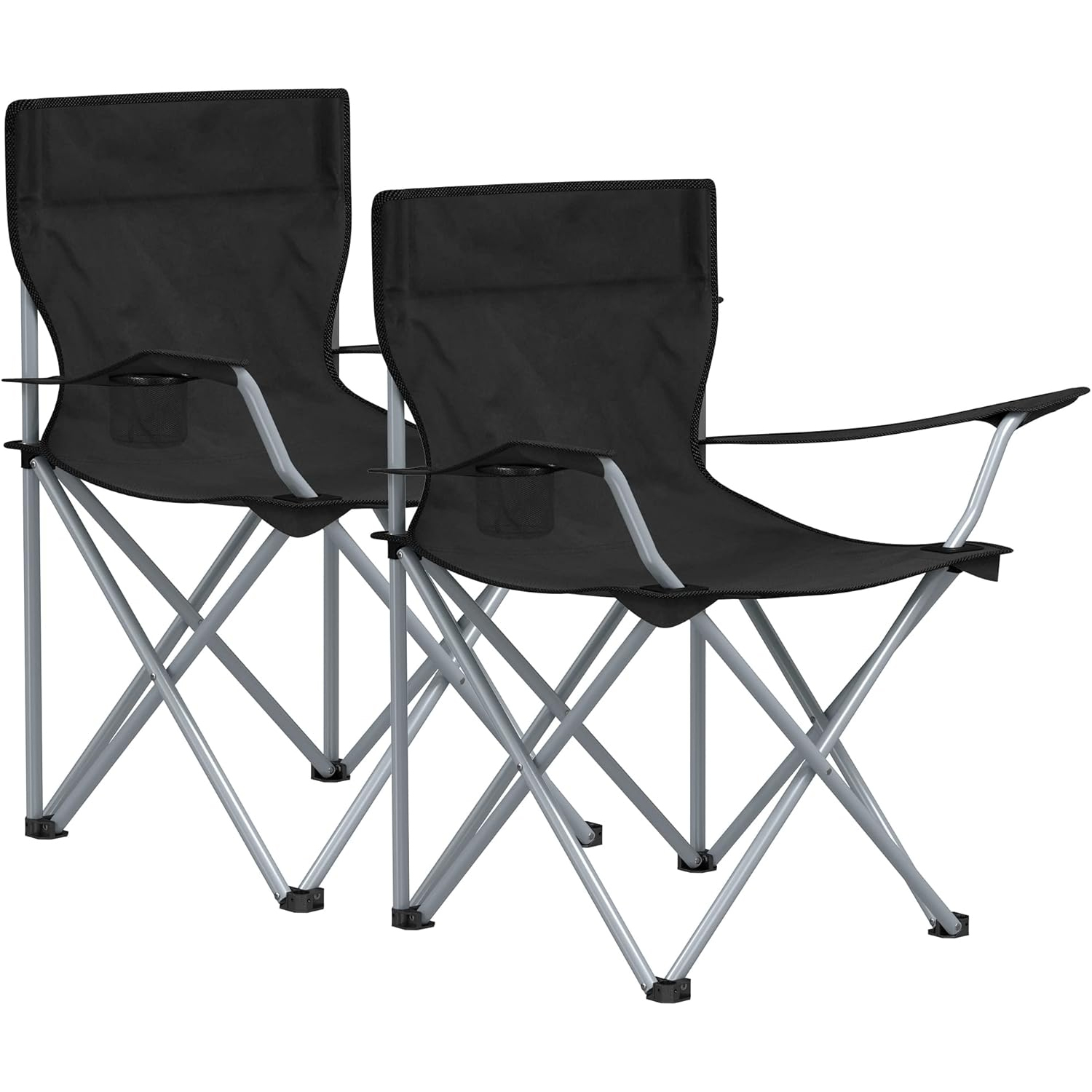 Set 2 scaune pliabile camping cu suport bauturi, husa transport, 52x84x81 cm, 120 kg, negru