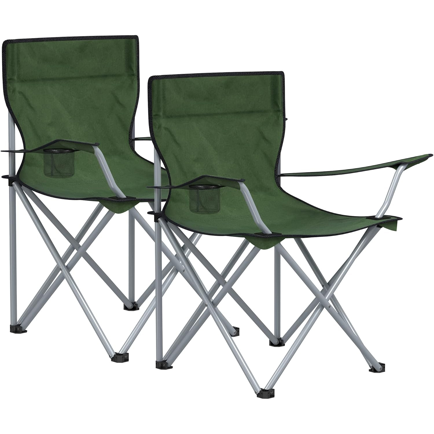 Set 2 scaune pliabile camping cu suport bauturi, husa transport, 52x84x81 cm, 120 kg, verde