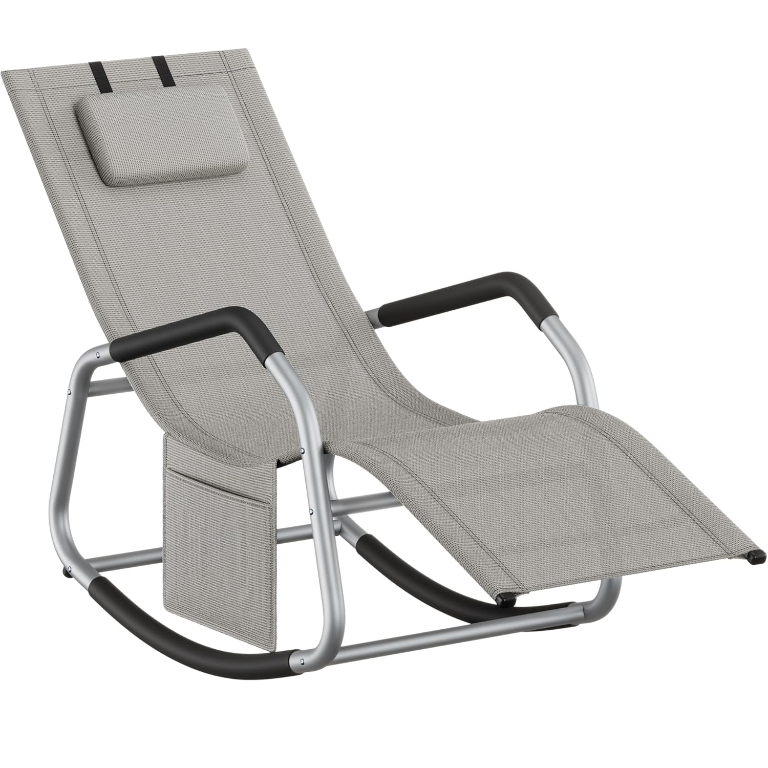 Sezlong balansoar gradina, cu tetiera reglabila si buzunar lateral, cadru otel, maxim 150 kg, 151x56x97 cm, gri