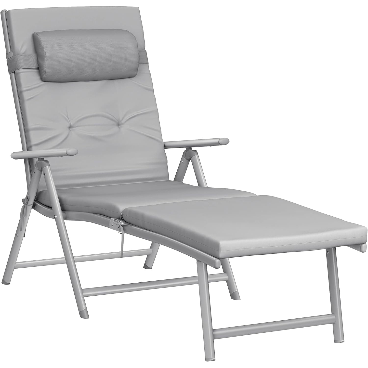 Sezlong pliabil cu saltea 6 cm si tetiera, spatar reglabil 7 pozitii, aluminiu anticoroziv, max 150 kg, 183x60x39 cm, gri