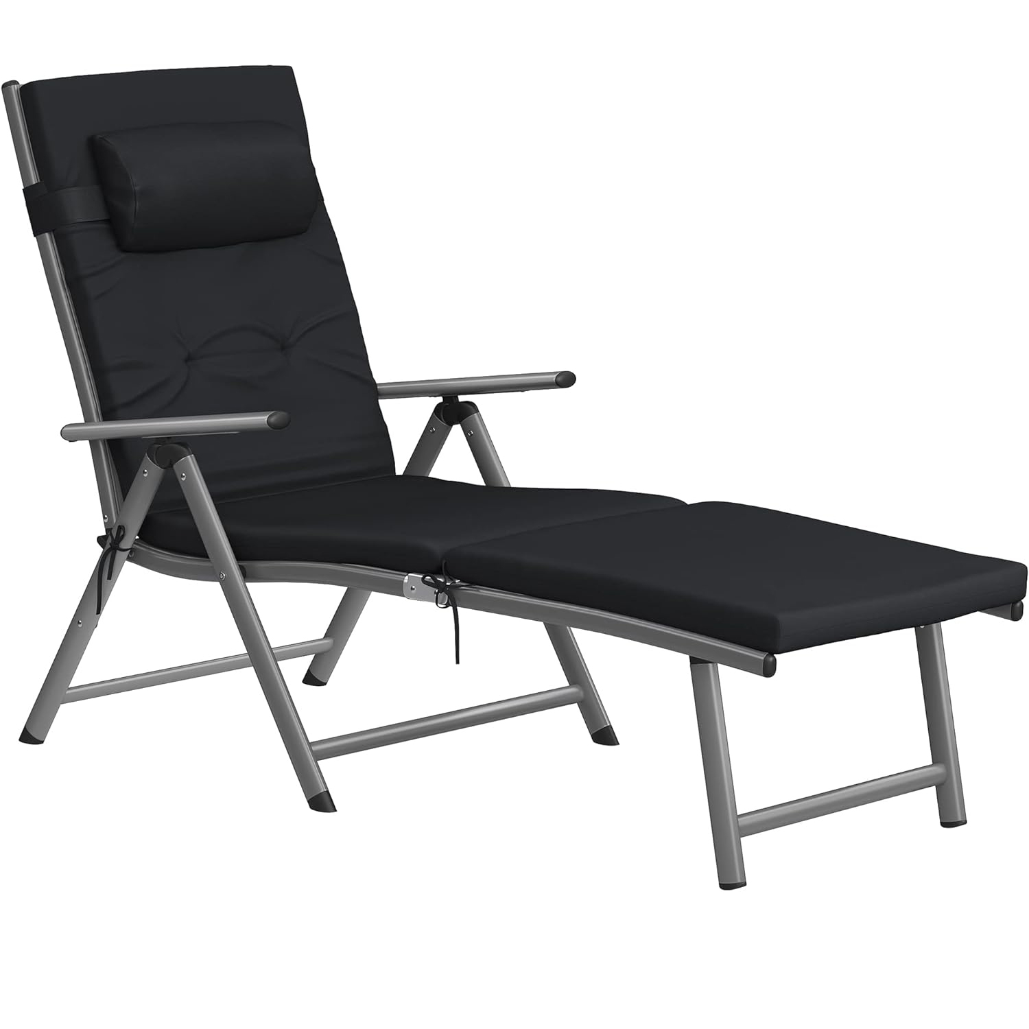 Sezlong pliabil, cu saltea groasa si tetiera, spatar reglabil, maxim 150kg, 183x60x39cm, negru