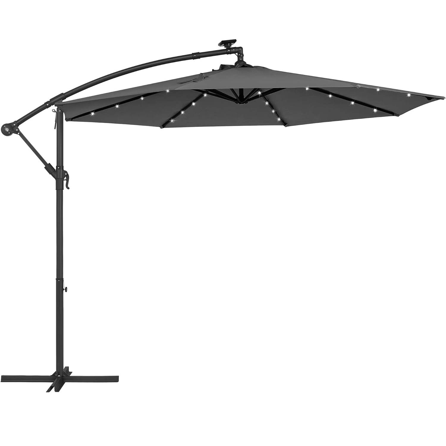 Umbrela gradina brat lateral led solar poliester uv50, 300 cm, 32 leduri, gri