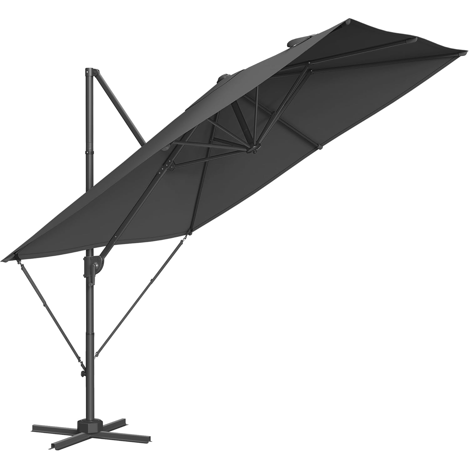 Umbrela de gradina cu manivela tip pendul 270x270 cm, UPF 50+, rotire 360A , inclinare reglabila, gri