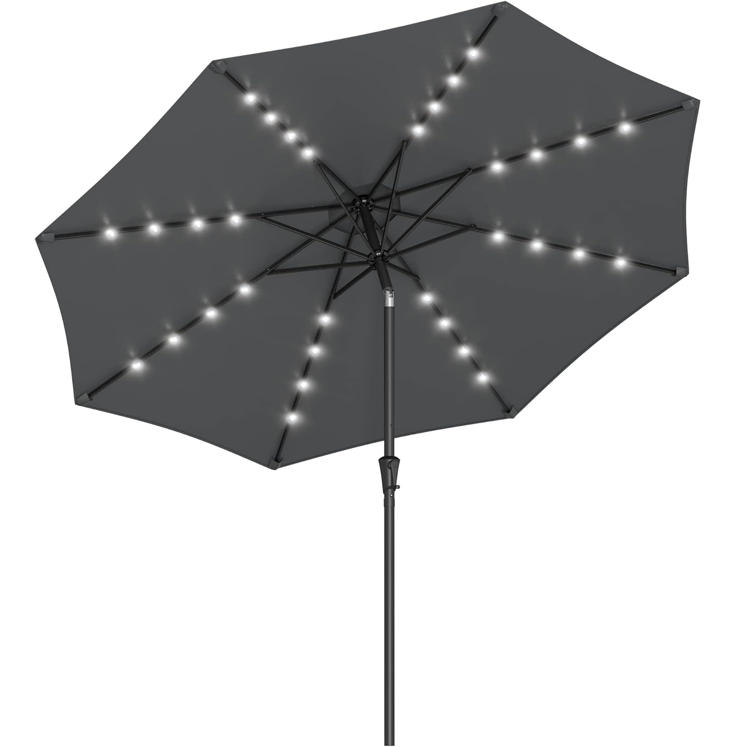 Umbrela gradina led solar manivela sistem inclinare, 300 cm, protectie uv50, gri
