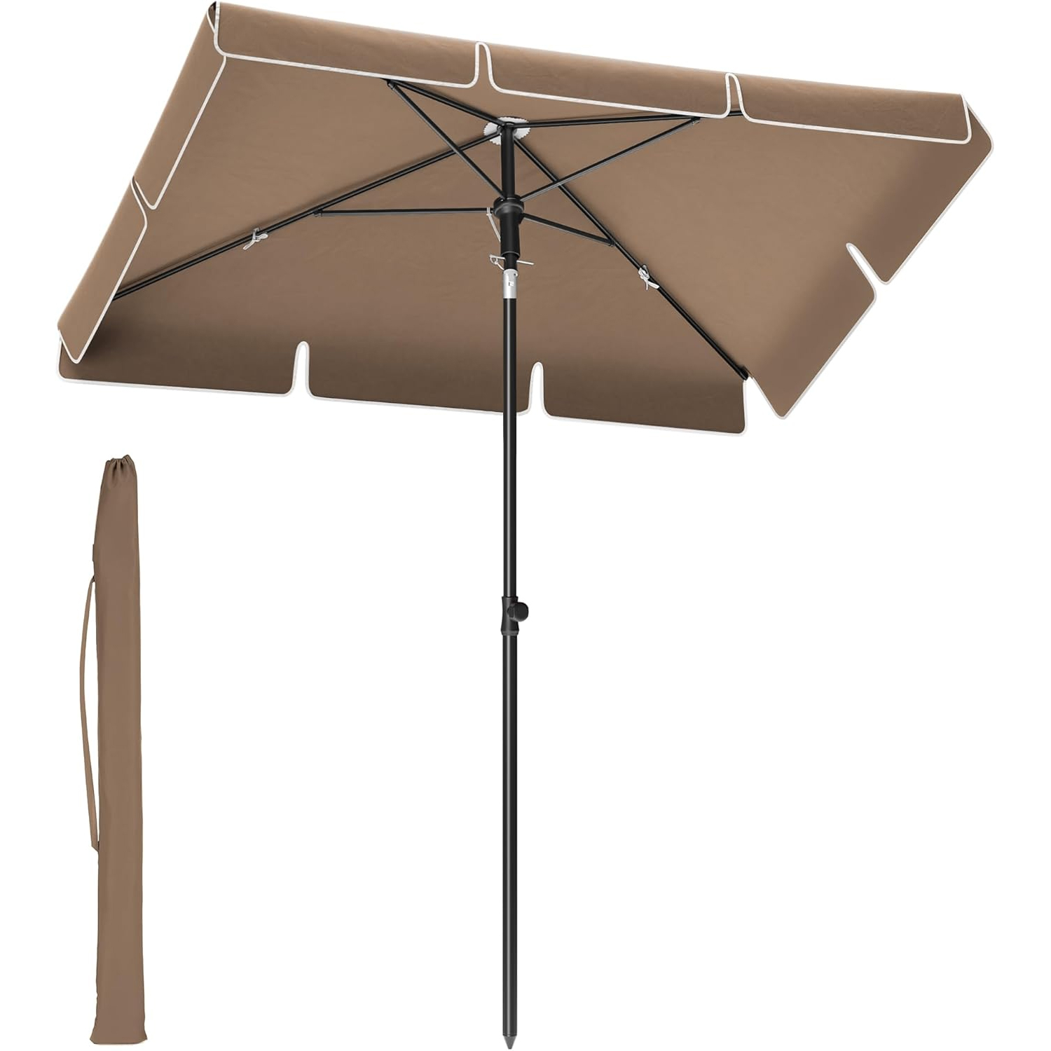 Umbrela terasa gradina sau plaja, cu inclinare 2 directii, protectie UV UPF 50+, husa inclusa, 200x125cm, maro taupe