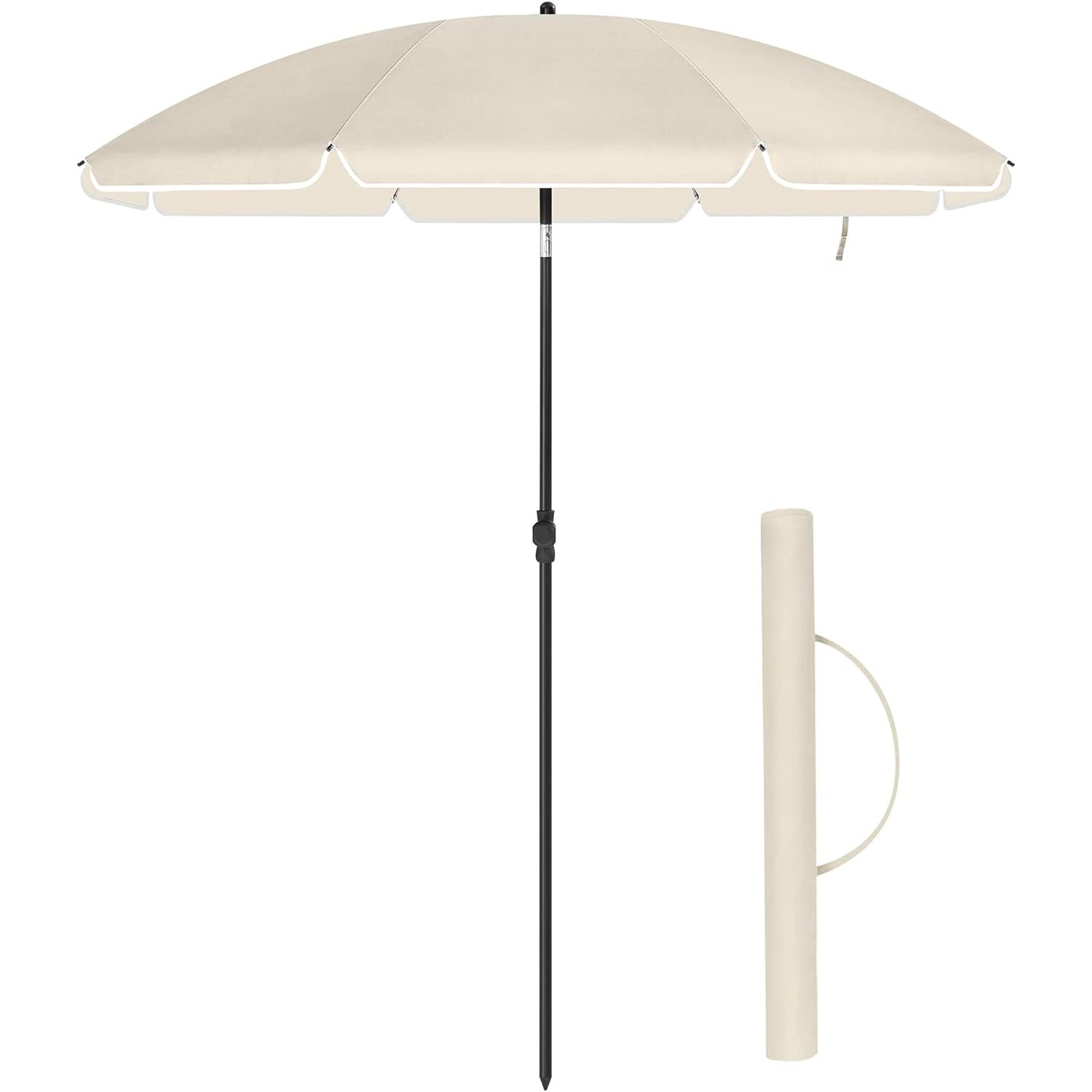 Umbrela terasa sau plaja cu inclinare, protectie UPF 50+, nervuri fibra sticla, husa transport, diametru 200 cm, bej