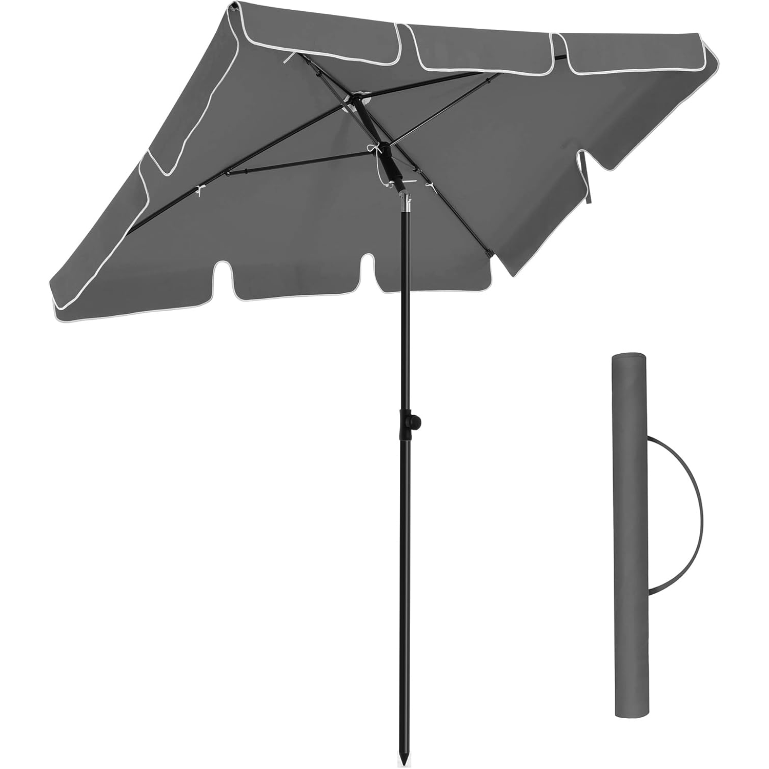 Umbrela terasa gradina sau plaja, inclinare 2 directii, protectie UV UPF 50+, 180x125 cm, gri