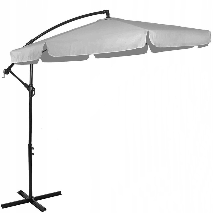 Umbrela gradina brat lateral banana cu husa poliester, 300 cm diametru, manivela, gri deschis