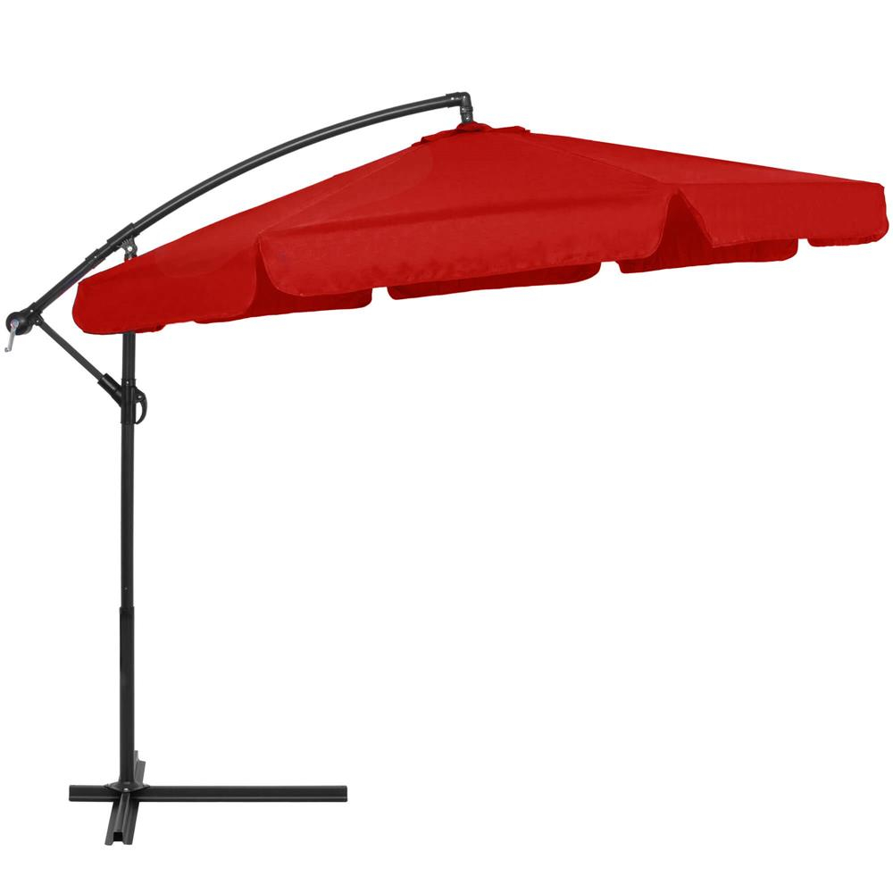 Umbrela gradina brat lateral banana cu husa poliester, 300 cm diametru, manivela, rosu