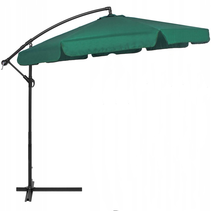 Umbrela gradina brat lateral banana cu husa poliester, 300 cm diametru, manivela, verde